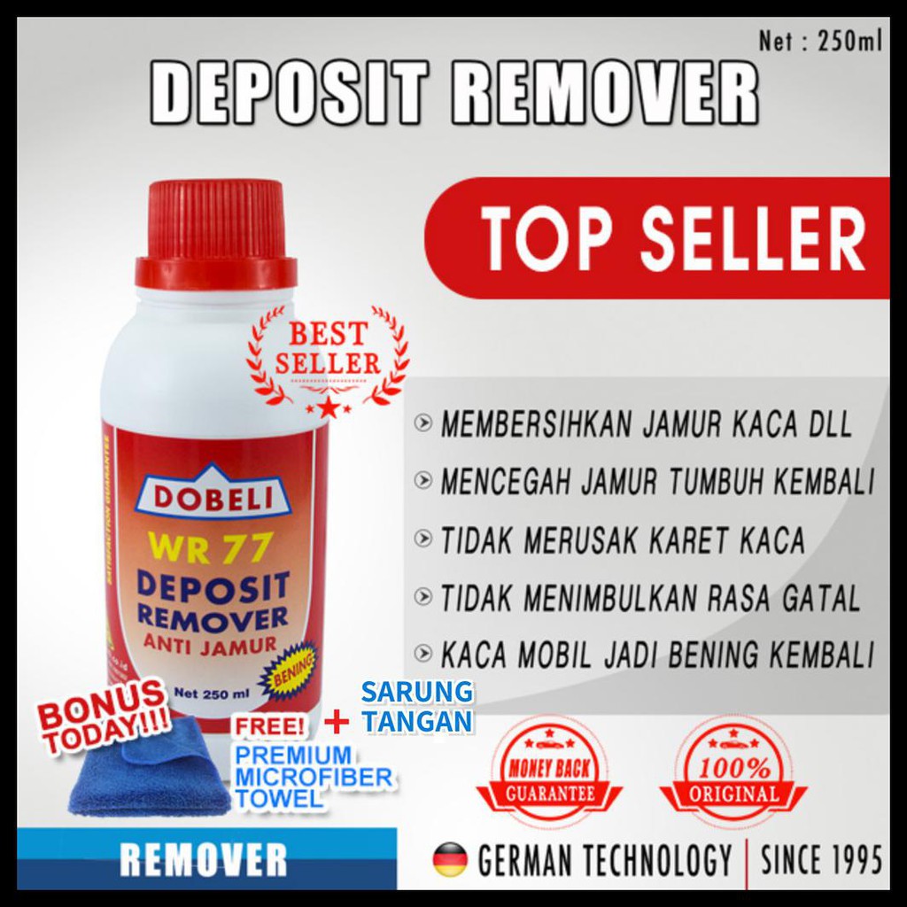 Pembersih Jamur Kaca Mobil Dll - Wr77 - Tidak Merusak Karet Kaca  + Bonus Free Microfiber Dobeli