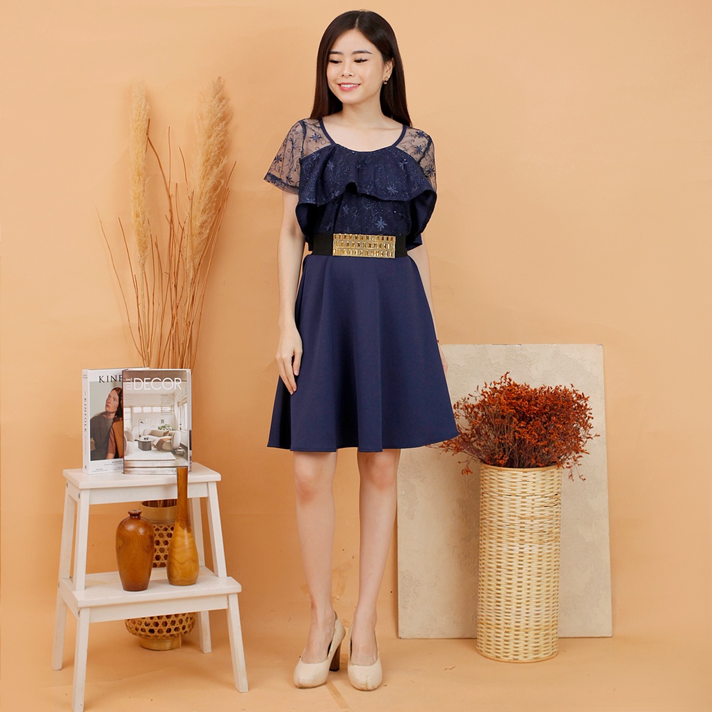 Kathryn collection # 160, Dres rok mekar scuba import premium kombinasi tile gliter mutiara free belt