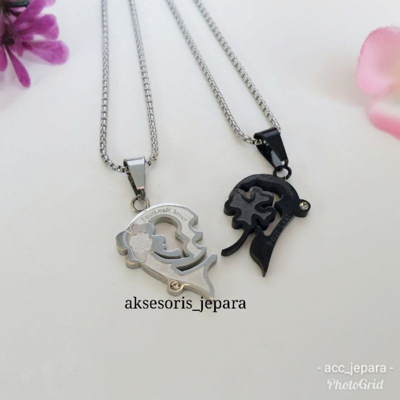 Kalung Couple Silver Gold Kalung Titanium Couple Love Kalung Hati Lapis Emas Kalung Cewek Cowok