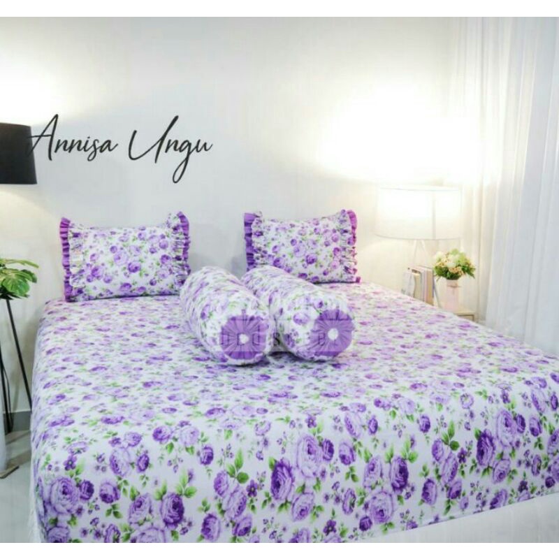 SPREI SORAYA BEDSHEET TIPE KARET ANNISA UNGU KING SIZE 180X200X25