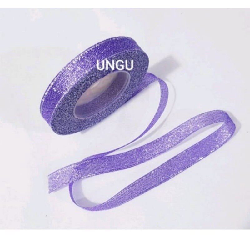 PITA RIBBON GLITER LEBAR 1/2&quot; ( 1,3cm ) HARGA PER ROLL ISI 20 METER