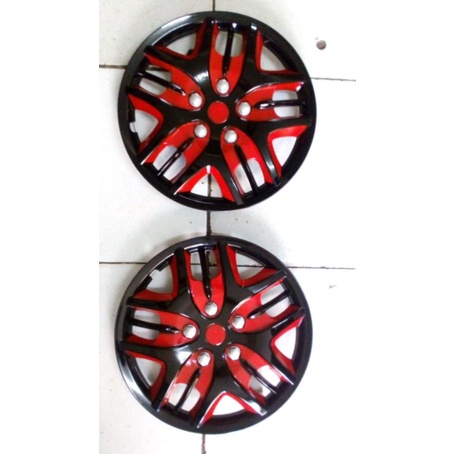 Weldop dop roda ring 14 ABS Plastik Merah hitam 1 set (4pcs)