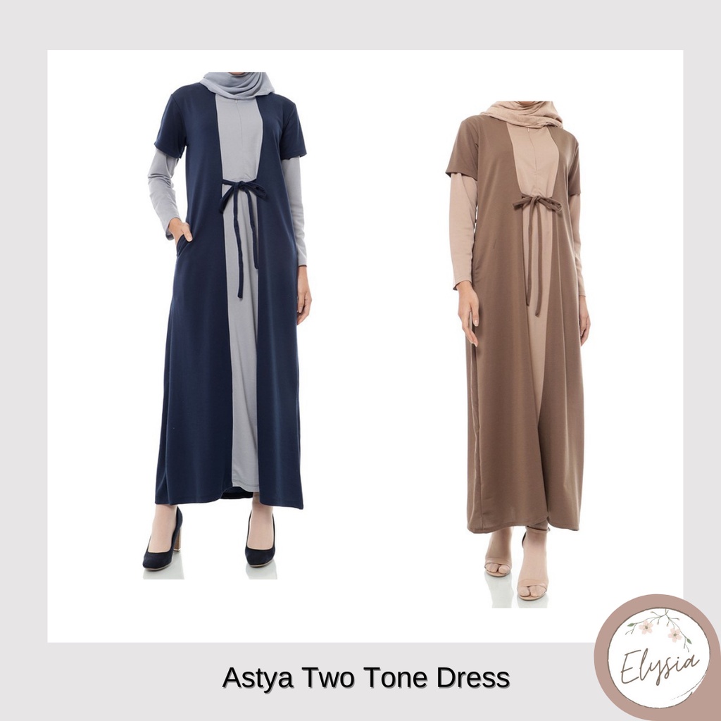 Astya Two Tone Dress - Dress/ Gamis/ Tunic Atasan Pakaian Wanita