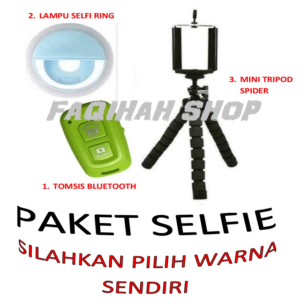 Paket Selfie Mini Tripod Spider + LED Ring Light Lampu Selfie + TOMSIS Bluetooth