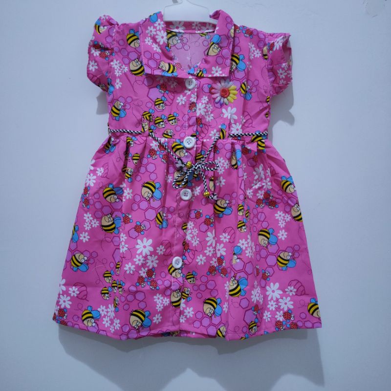 Dress anak 1 2 tahun kancing kartun motif karakter lebah tawon kancing honey bee