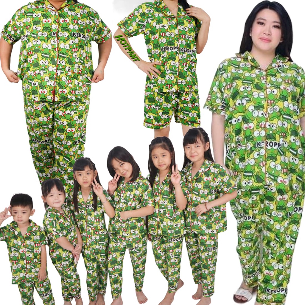 PIAMA BAJU TIDUR SET / STELAN HOTPANTS 3/4 couple ibu dan anak karakter keroppi