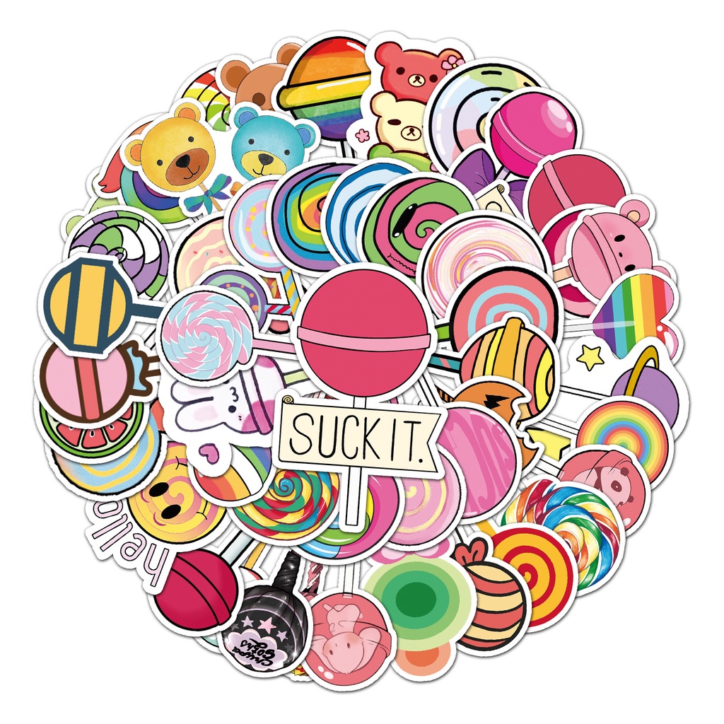 Zhang kartun unik Lollipop hipster stiker anak DIY kulkas scooter tas alat tulis stiker