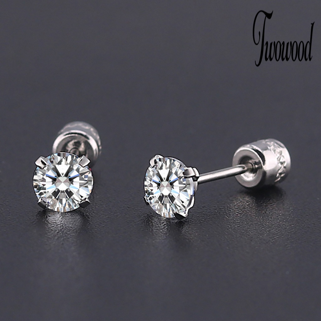 Anting Bahan Titanium Steel Aksen Berlian Imitasi Bentuk Bulat Untuk Unisex