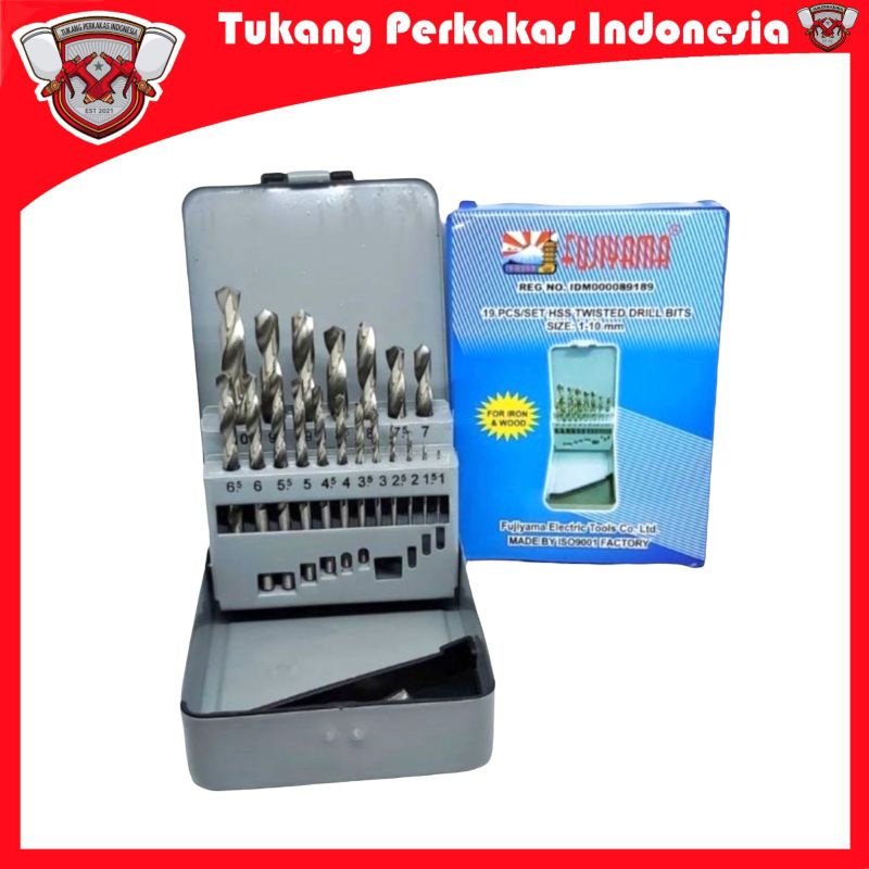 Mata bor set Besi dan Kayu Hss 19 pcs Drill Bits Fujiyama