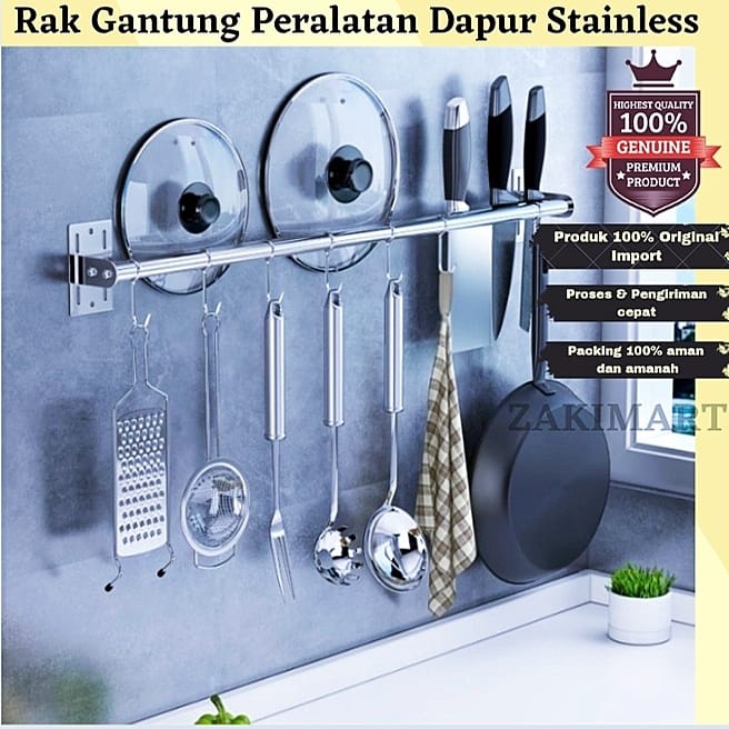 Rak Gantung Dapur Tempel Serbaguna Tempat Alat Dapur Stainless Steel