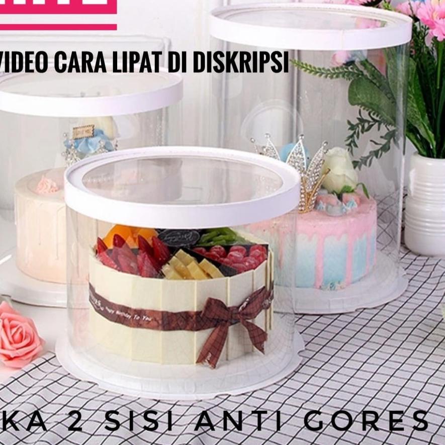 

ス Cake Box Bulat Dus Kue Kotak Kue Transparant Mika PET 30x30 cm