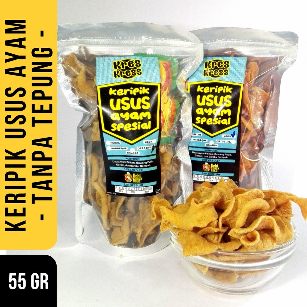 

KERIPIK USUS AYAM TANPA TEPUNG 55 GR OCHI SNACK - KETO FRIENDLY - RENYAH & GURIH