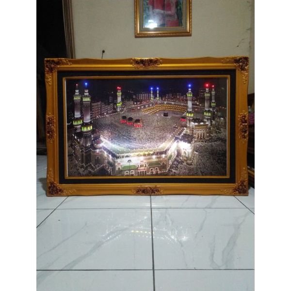 Kaligrafi mekkah lampu dan murottal ngaji 30.jus jumbo premium FREE PECKING KAYU SAFETY