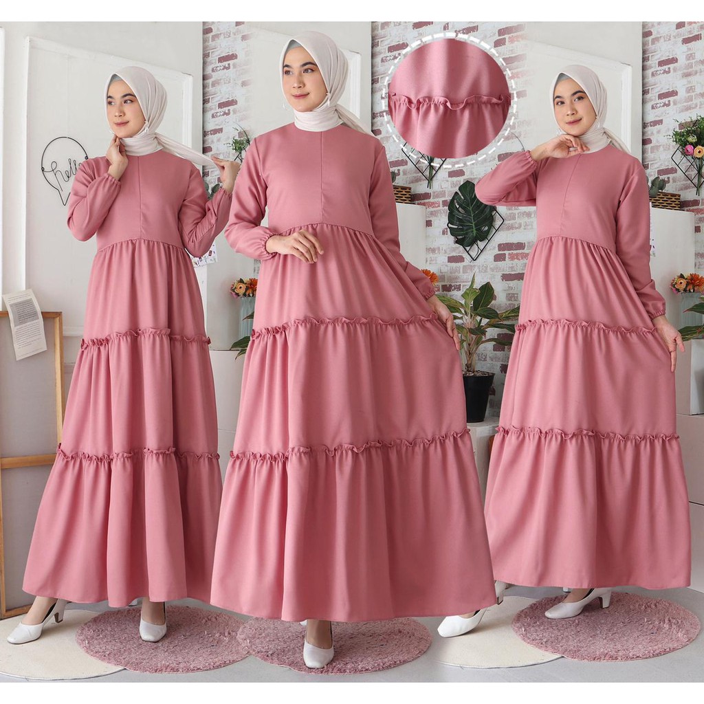 (ada RealPict) Gamis Khanza Busui Moscrepe Import Rempel Baju Muslim Lebaran Long Maxi Dress 8 warna