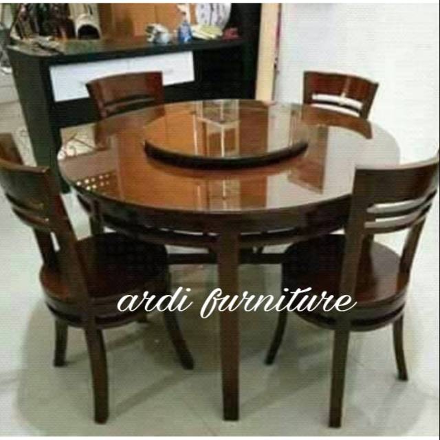 Meja makan bulat &4 kursi,meja yg bulat atas bisa putar ukir jepara