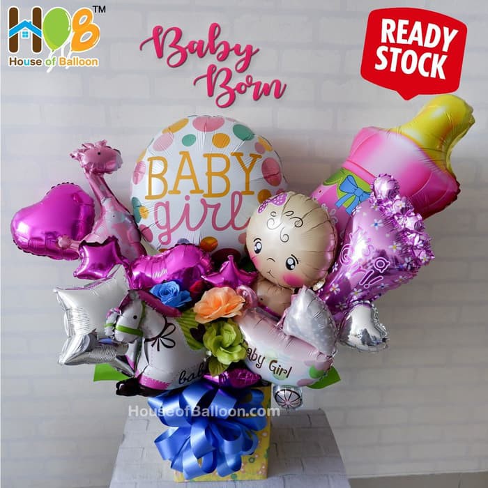 Parcel Balon Table Bunga Bouquet / Buket Baby Girl