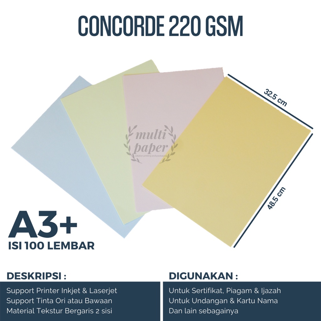 

Concorde A3 Plus 220 gr isi 100 lembar / Kertas Piagam A3 Plus / Kertas Concorde A3 Plus