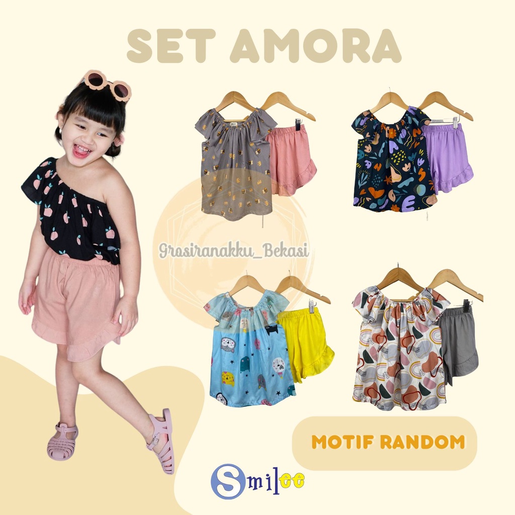 Setelan Anak Rayon Smilee Amora Mix Motif Size 1-5Tahun