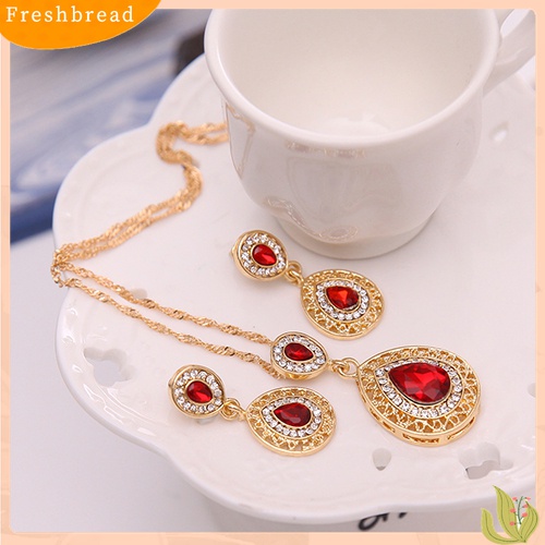 Terlaris Women's Luxury Rhinestone Oval Charm Necklace + Drop Dangle Earrings Jewelry Set