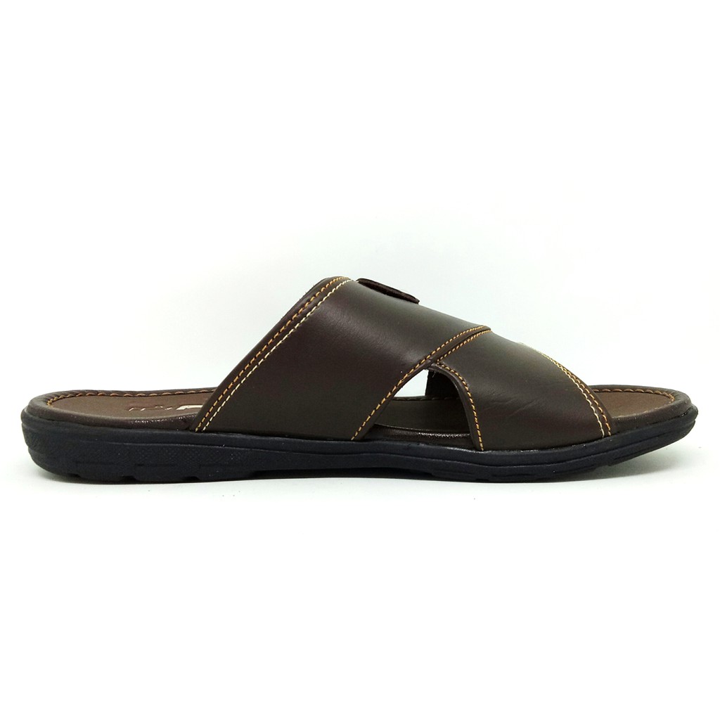 FIURI - Sandal Pria Single Slip On Coklat - Sendal Jepit Japit Kulit Selop Cowok Laki-Laki