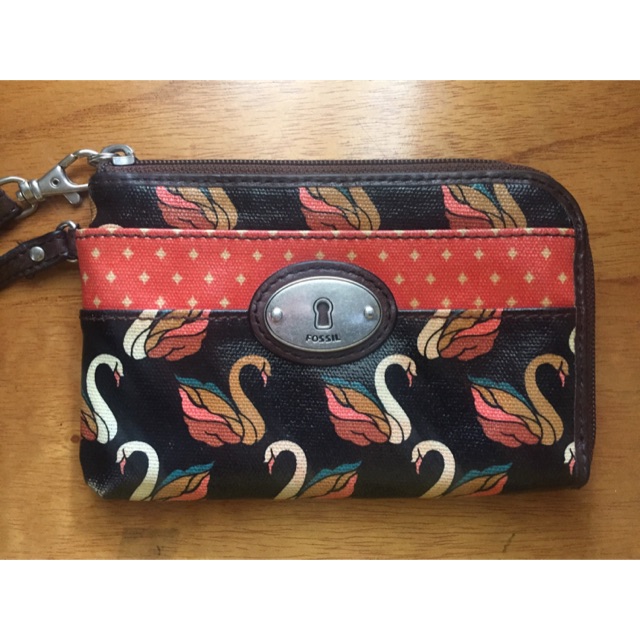 Fossil wristlet swan keyper key per soang pouch hp dompet