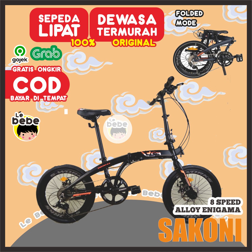 Sepeda Lipat Folding Bike SAKONI ENIGAMA Alloy 20 inch 8 Speed Sepeda Gunung Road Bike Sepeda Import