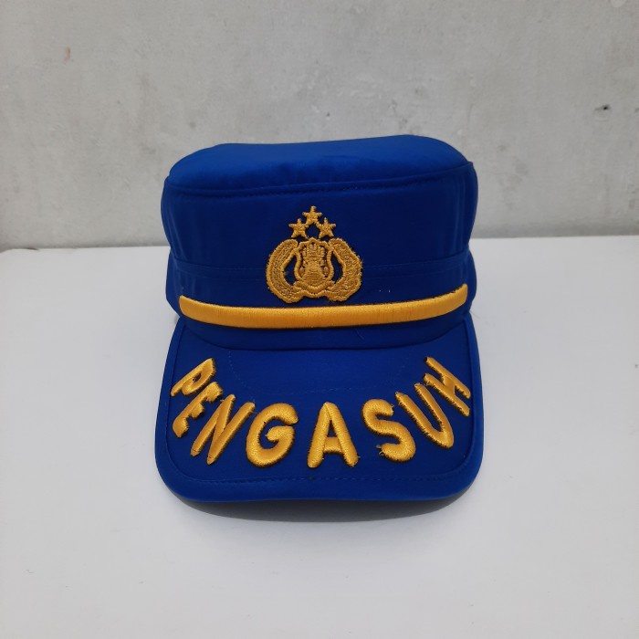 Topi Komando Pama Bintara Pengasuh Biru Logo Tribrata Twist Halus Premium