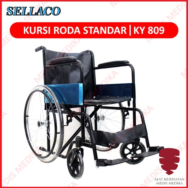 Kursi Roda Standar KY809 Sella Black Steel Alat Bantu Jalan Rumah Sakit Wheel Chair Standard KY 809