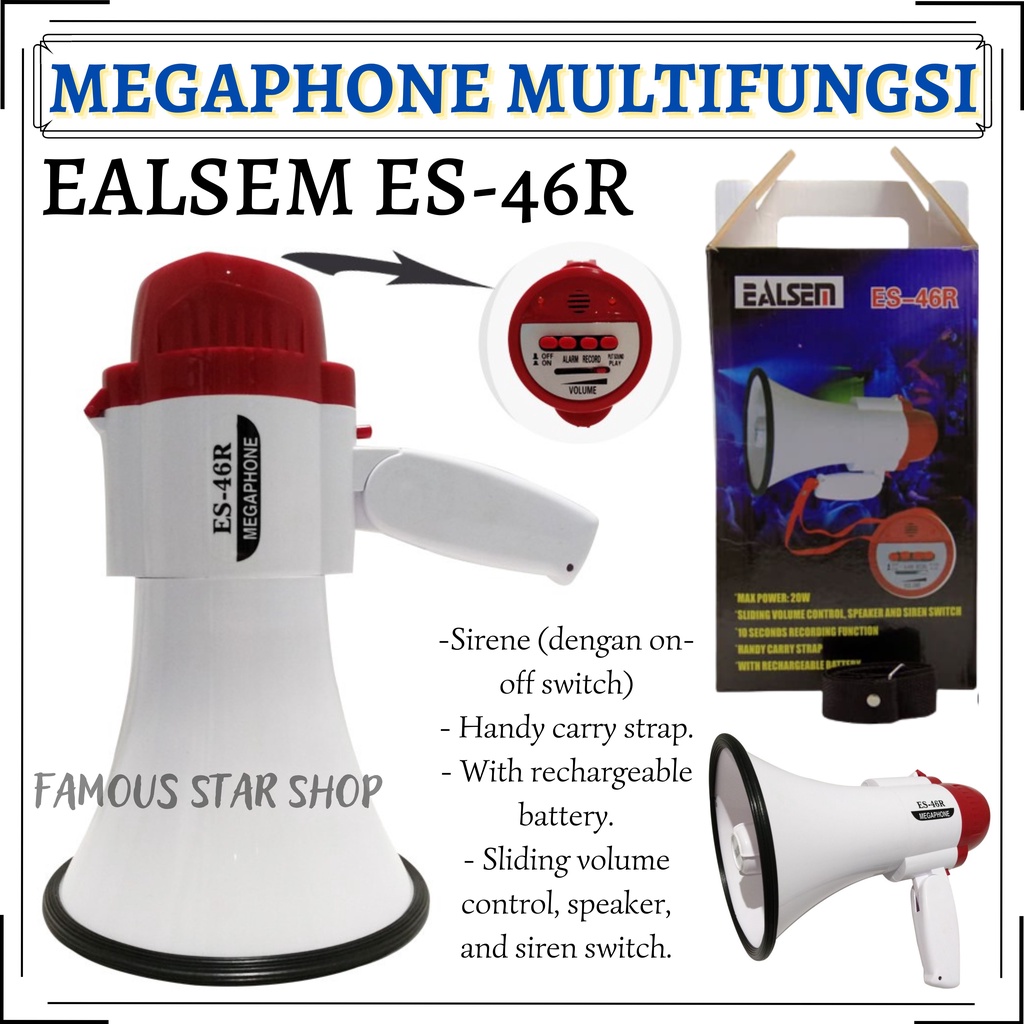 Toa EALSEM ES-46R Megaphone Speaker Pengeras Suara Alarm Rekam Rechargeable - Pengeras Suara | FMS