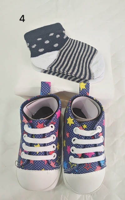 Sepatu bayi kaos kaki laki-laki prewalker anti selip denim 0-9 bulan