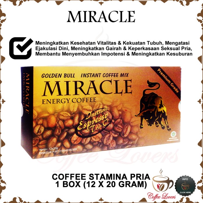 

DISKON - (BISA COD) KOPI MIRACLE - MIRACLE COFFEE STAMINA PRIA 12 SACHET(BOX)