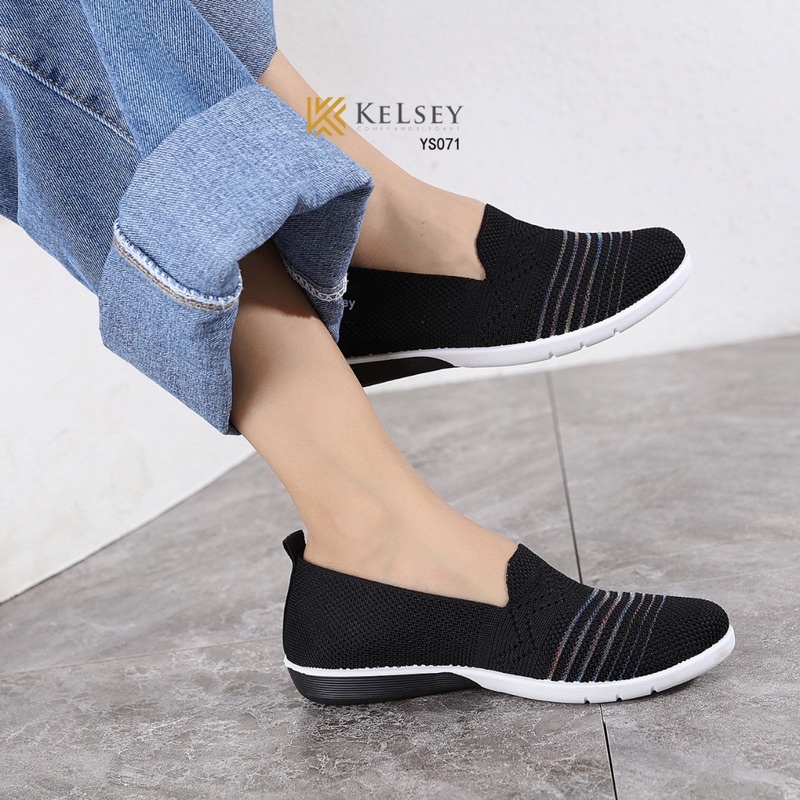(GRATIS ALAS KAKI) Kelsey Sepatu Flyknit Flat Shoes Wanita  YS071