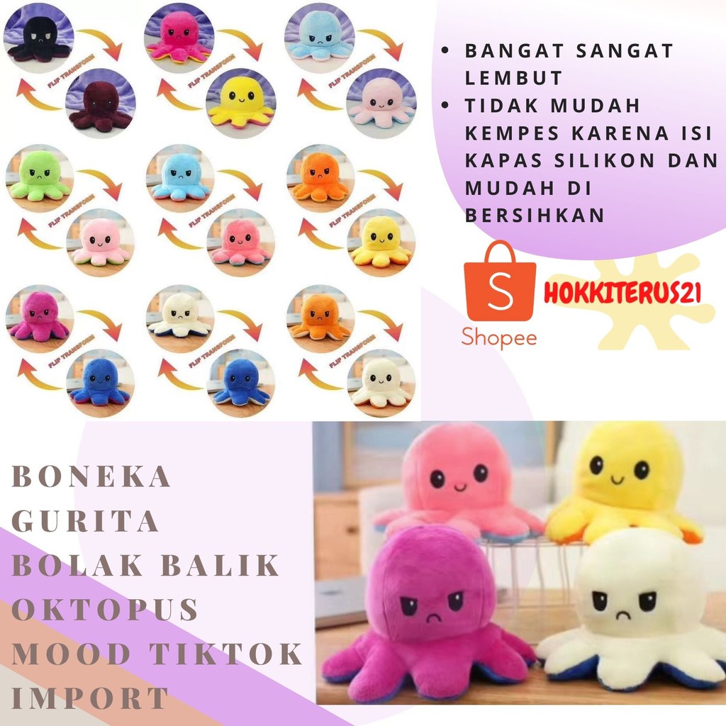 Mainan / Boneka Gurita Bolak Balik / Octopus Original Murah &amp; Viral Import - By Hokkiterus