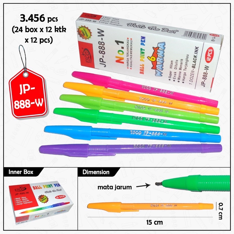 

KC Baby - [PAKET ISI 12 PCS] Pulpen / Pena / Bolpoin Warna Warni Esco - 1 Lusin