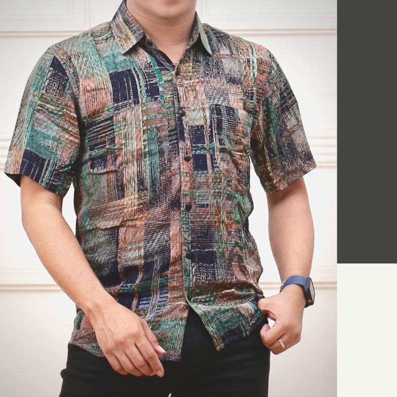 Kemeja Pria Lengan Pendek Kasual Modis Batik Kerja Kantor Formal Fashion Distro Katun Adem Pantai