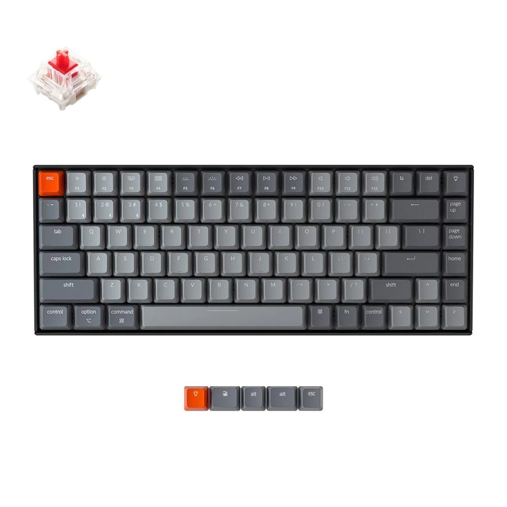 Keychron Wireless Mechanical Keyboard 84 Keys White Backlit Gateron Red Switch - K2-A-V2 - Gray/Red