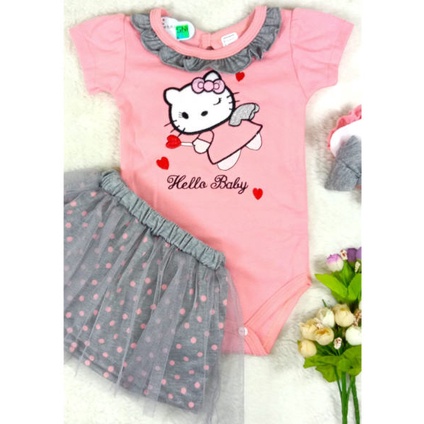 Baju Anak Bayi Perempuan 0 3 5 9 12 Bulan Set Jumper Bayi Rok Bandana Sayap Kitty Angel