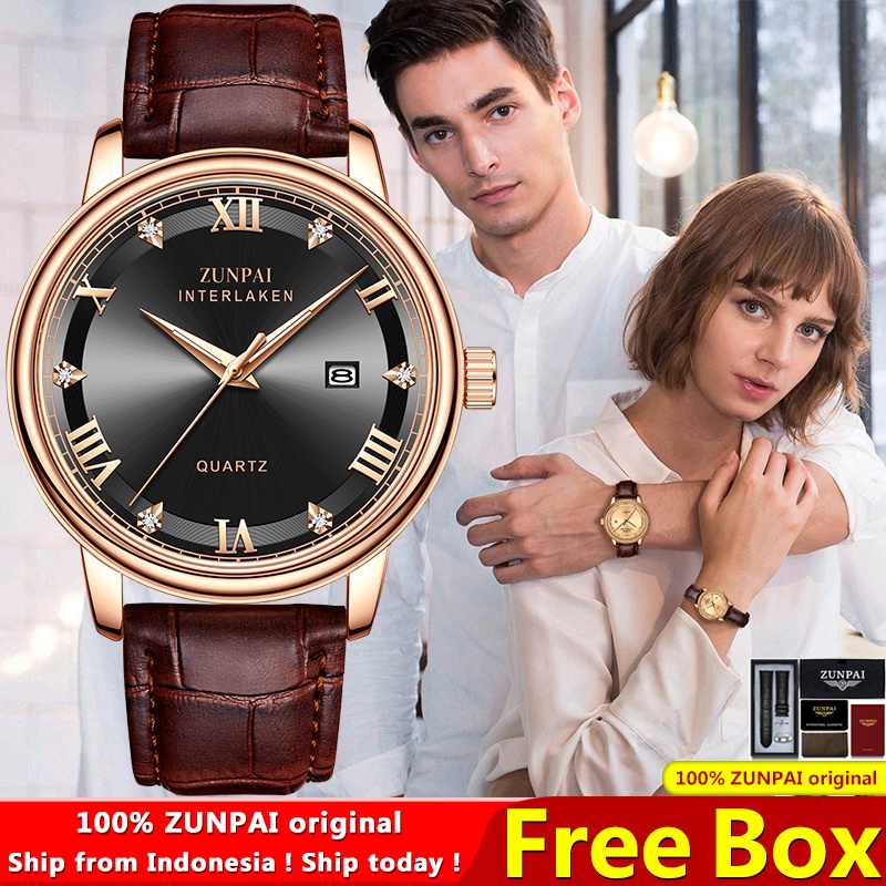 WISHDOIT×ZUNPAI Jam Tangan Pria Original Anti Air Tahan Kulit Analog Men Watch Hitam Putih Biru Cod