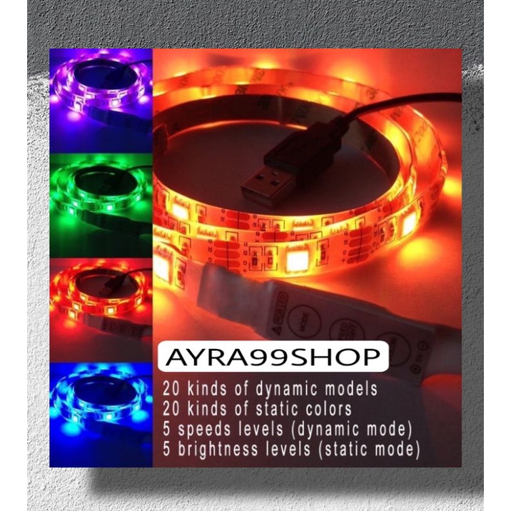 Lampu Strip LED USB 5V 5050 SMD 5CM + remote RGB Untuk Dekorasi