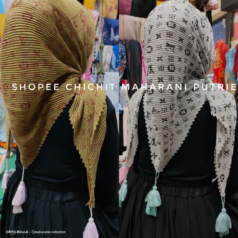 segi empat plisket gucci/segi empat chanel/segi empat LV terbaru/segi empat plisket motif LV jambul/