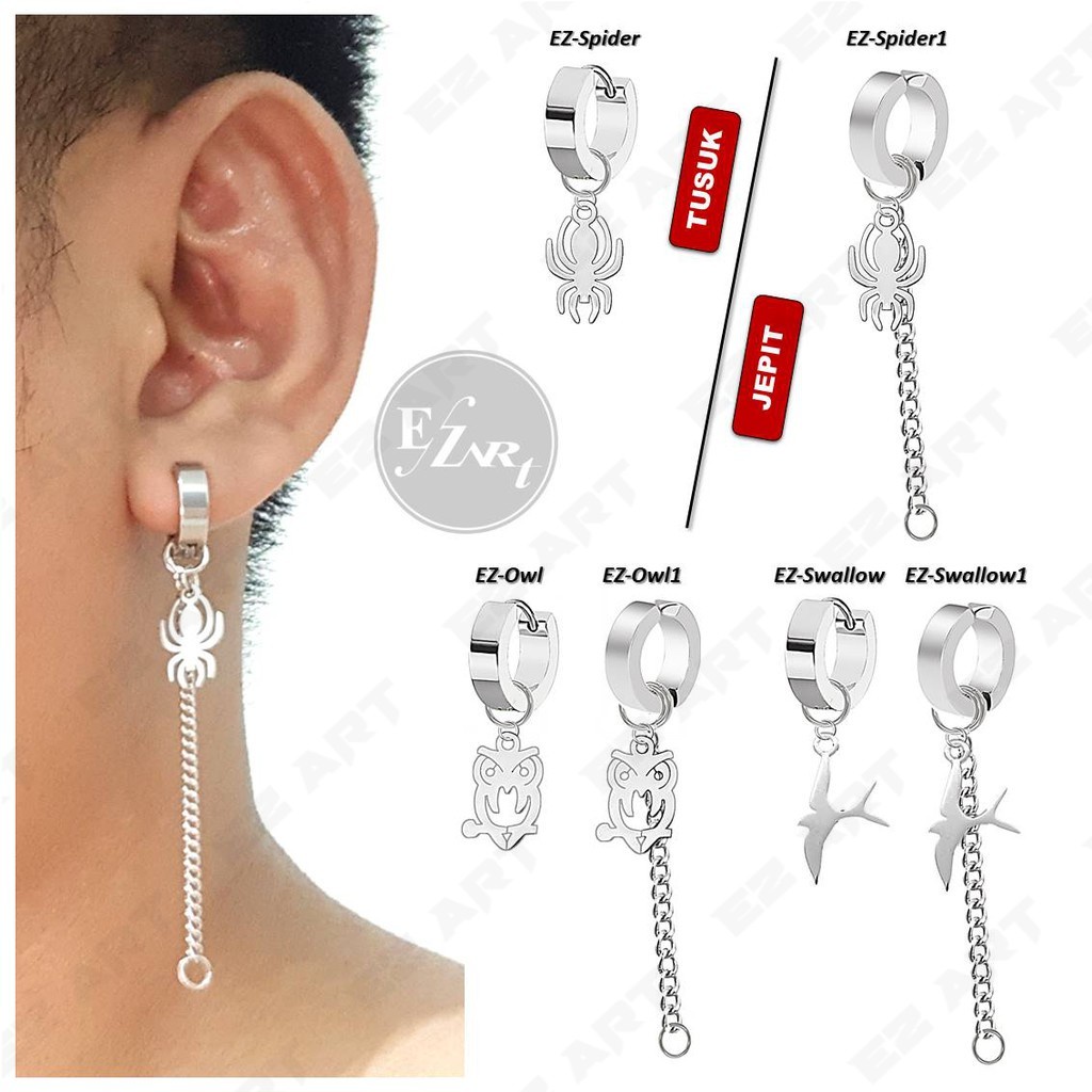 1Pc ANTING STAINLESS LABA-LABA (SPIDER), BURUNG HANTU (OWL), WALET (SWALLOW) PRIA WANITA JEPIT TUSUK