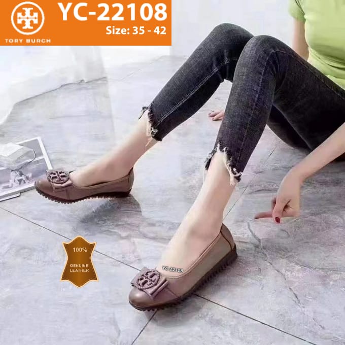 TB YC22108 logo leather flat original kulit asli