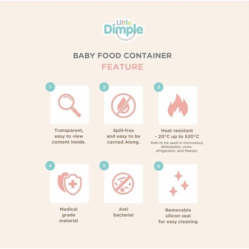 Little Dimple Food Container Silikon Tempat Wadah Simpan MPASI Bayi - Tempat Penyimpanan Kaca Mpasi Maknan Bayi Silicone Baby - Food Kontainer Glass - Kotak Makan Bayi