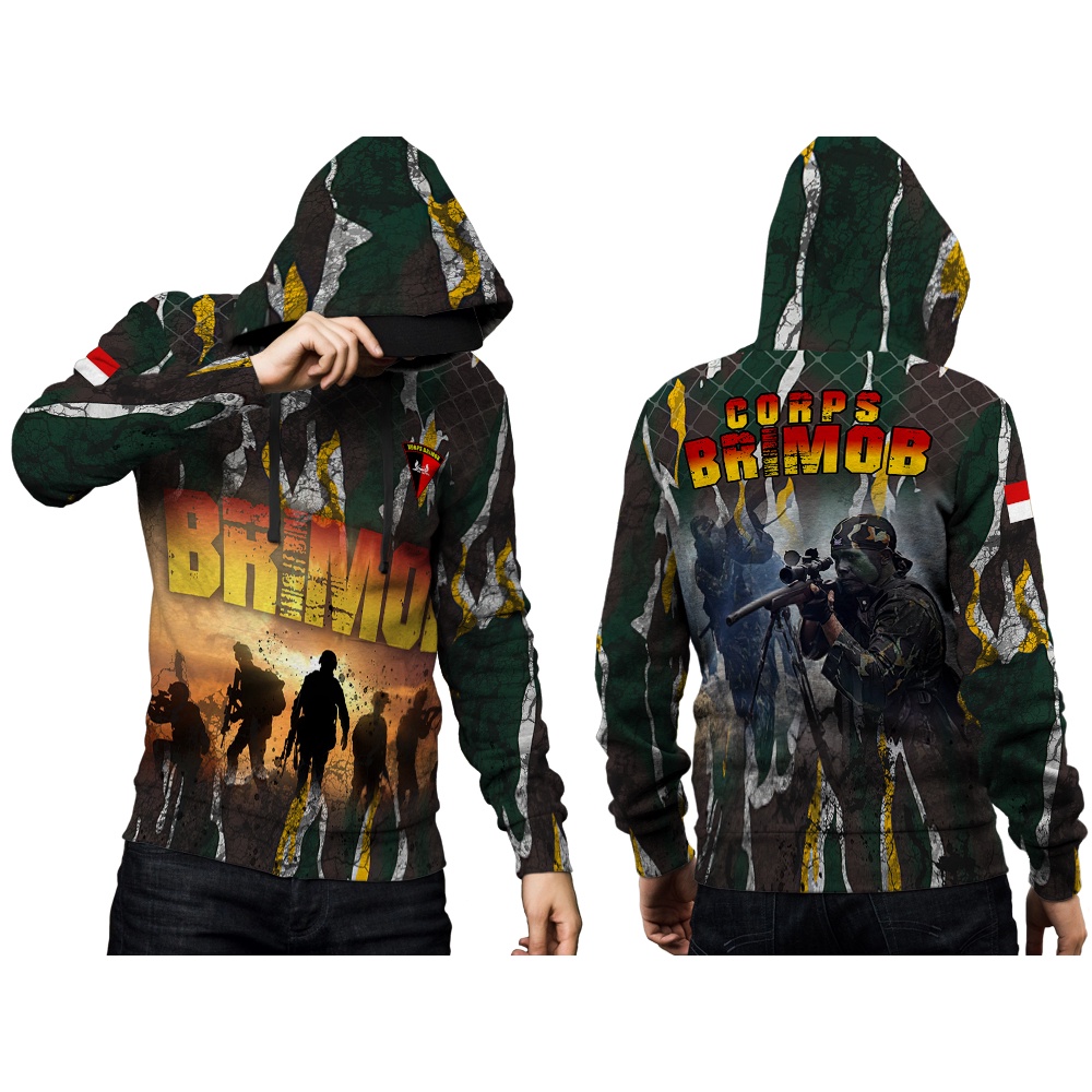 Tinishop - Jaket Hoodie Pria Brimob Polri FullPrint Pullover