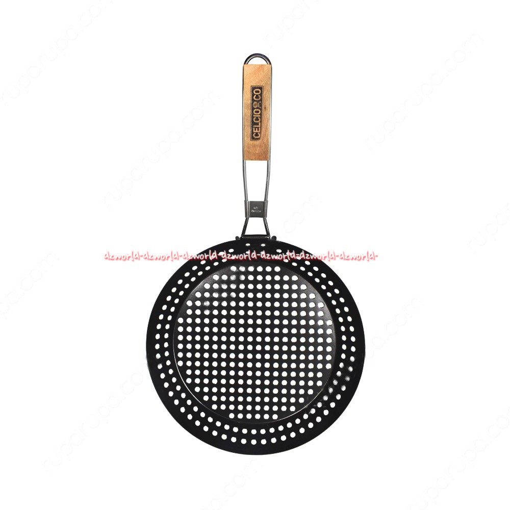 Celcio &amp; Co Bbq Accessories Barbeque Wok With Handle Alat Panggang Dengan Tangkai Tekuk Travel Traveling Panci Wajan Lubang Untuk Barbeque Panggangan