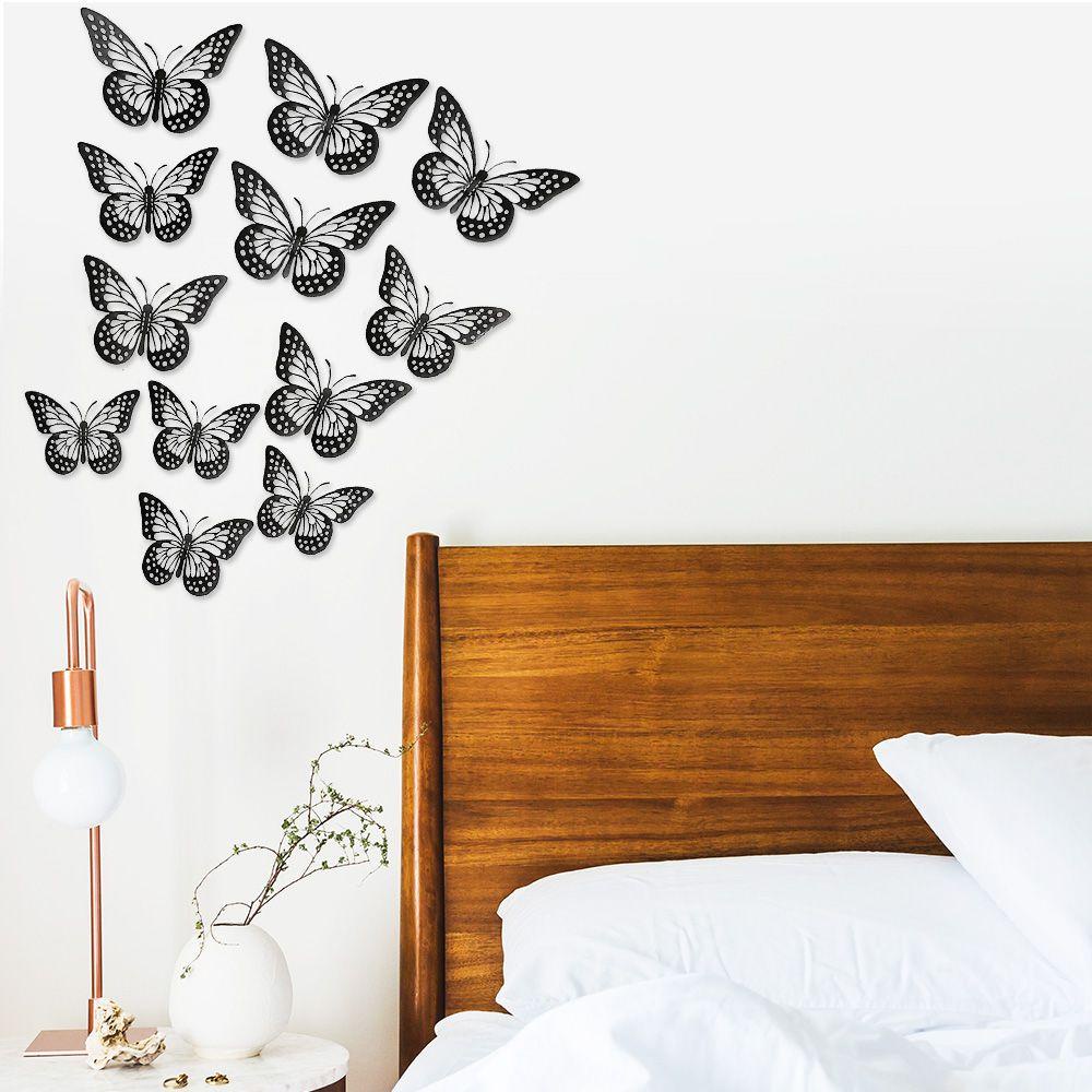 Suyo 12pcs Stiker Dinding Desain Butterfly Warna Biru &amp; Hitam