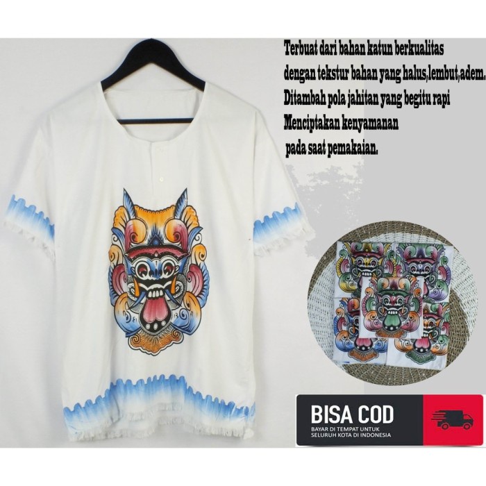 WS Baju barong bali putih pria wanita - Biru, S