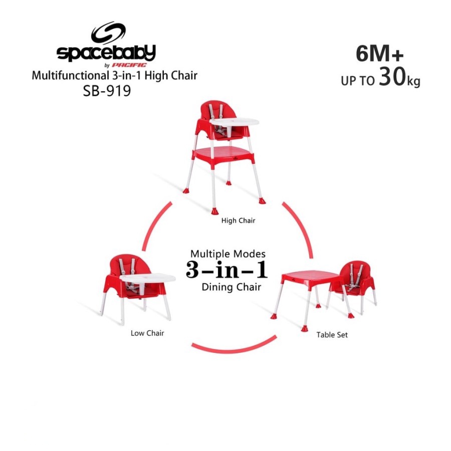 Instan Baby High Chair Spacebaby SB919 Multifunctional 3 in 1 Kursi Makan Anak Bayi Balita By Pacific-4