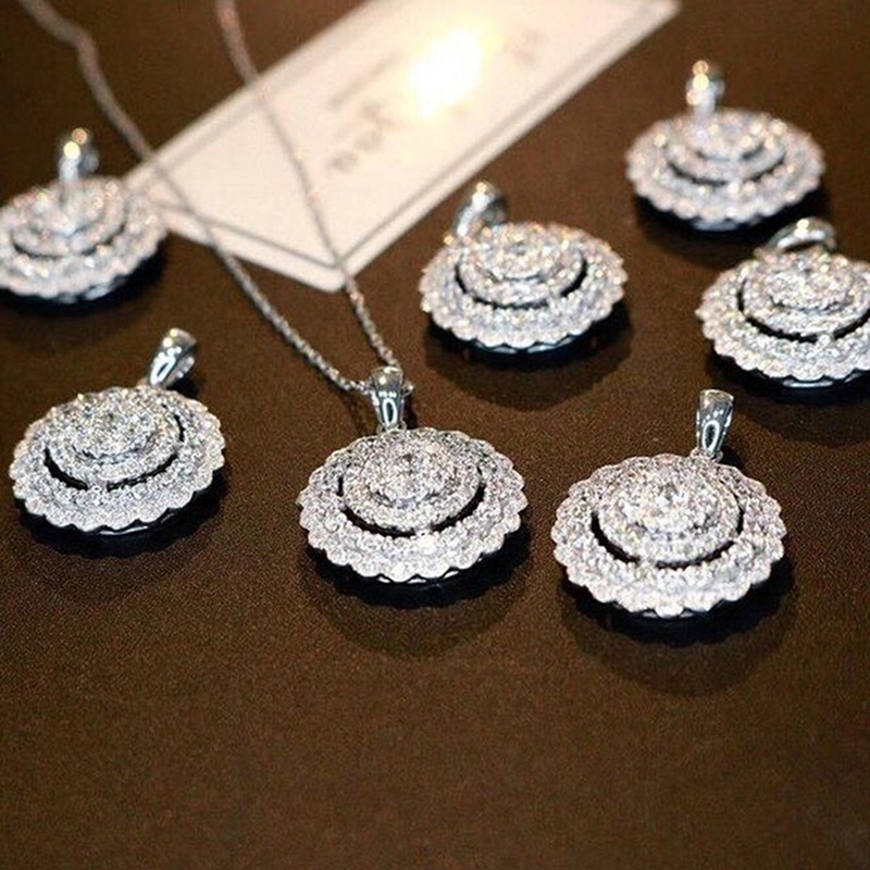 Kalung Rantai Wanita Warna Silver Hias Batu Kristal CZ Untuk Pernikahan