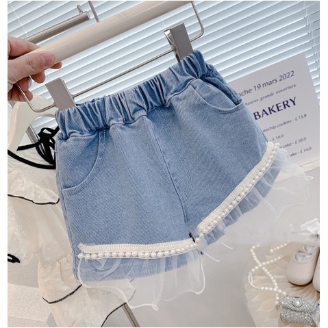 3in1 SET ANAK CEWEK BUNGA JEANS MUTIARA ADA DALAMAN SIZE 100-140 IMPORT